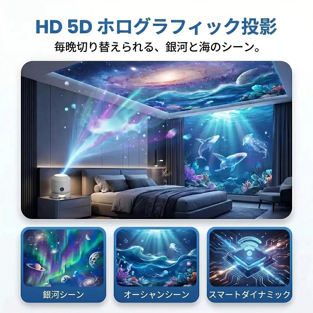 🔥本日最終日 𝟕𝟎%𝐎𝐅𝐅丨𝐑𝐄𝐁𝐘𝐈𝐏𝐎® ナイトライトプロジェクター — スマート𝟓𝐃ホログラフィック星空＆オーシャンプロジェクター 🌠
