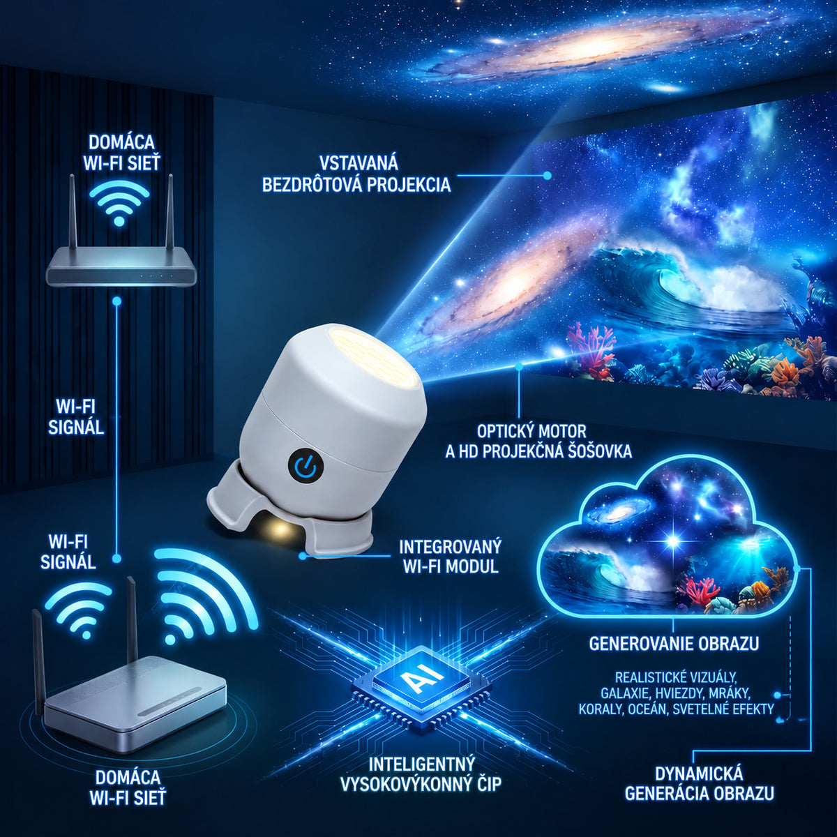 🧚‍♀️Posledný deň: zľava 70 %丨REBYIPO® projektor nočného svetla — Inteligentný 5D holografický projektor hviezdnej oblohy a oceánu 🌠